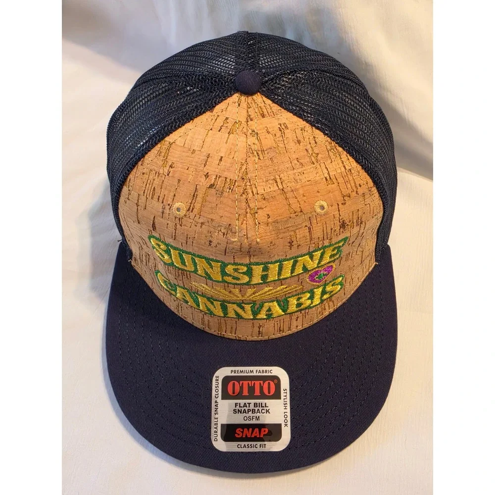 Otto Sunshine Cannabis Cork Front Navy Mesh Flat Bill Snapback Hat 154-1174‎